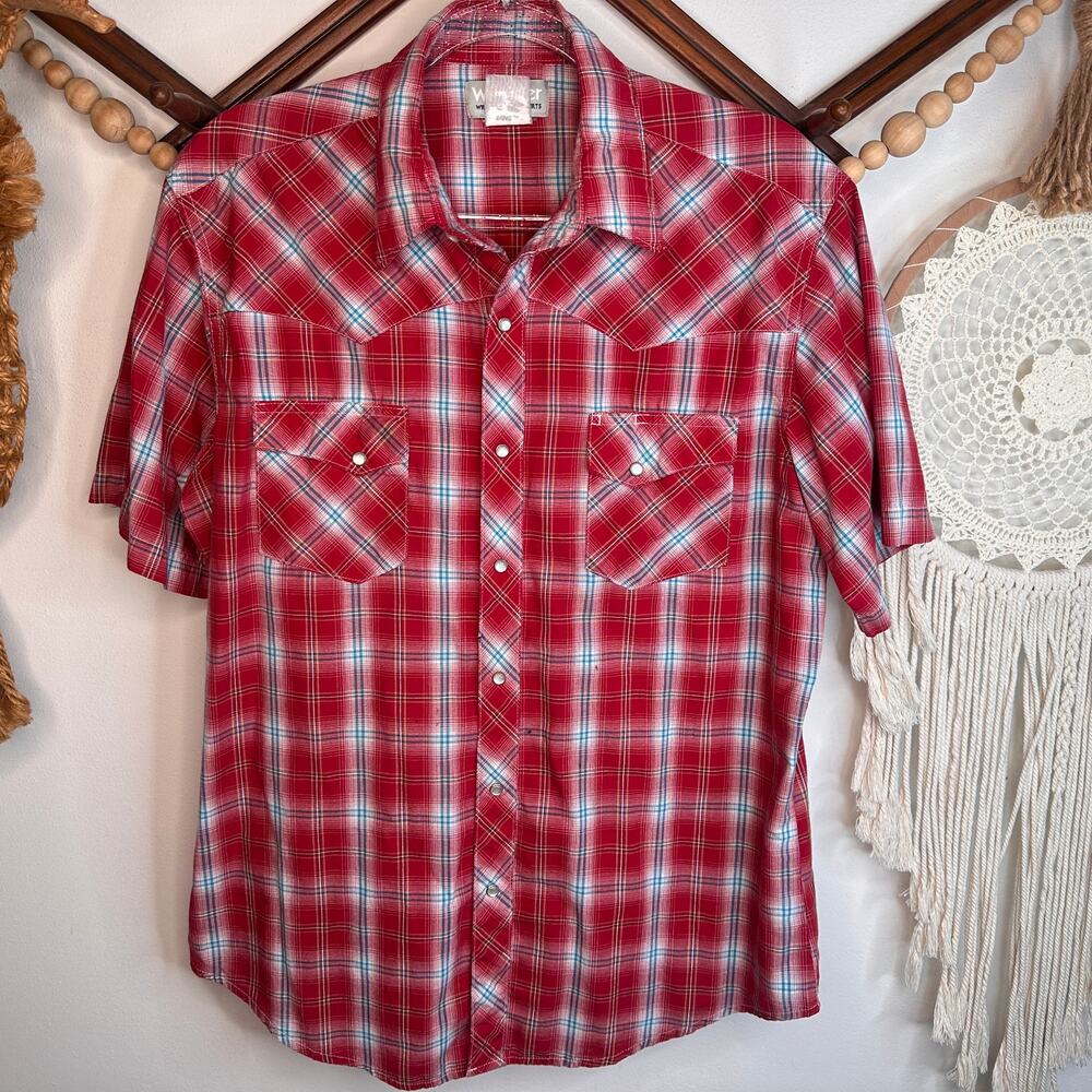 Wrangler Red Plaid Wrancher Pearl Snap Down Western Shirt